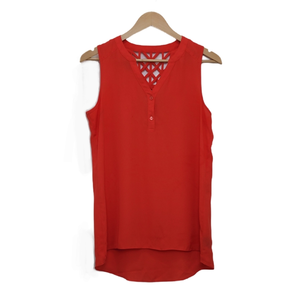 BCX Blouse Top Red Orange Sleeveless High Low Size Medium